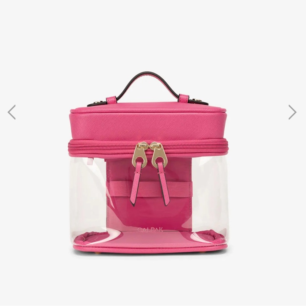 Calpak : Clear Train Case with Top Compartment in Dragonfruit